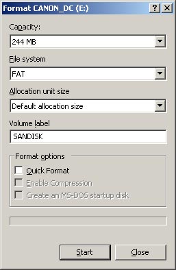 Windows disk format dialog box.