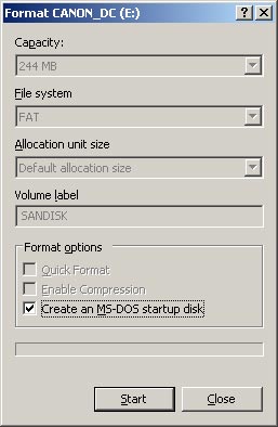 Modified Windows disk format dialog box.